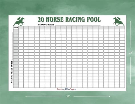 22 X 34 Erasable 20 Horse 400 Square Racing Betting Box Pool For