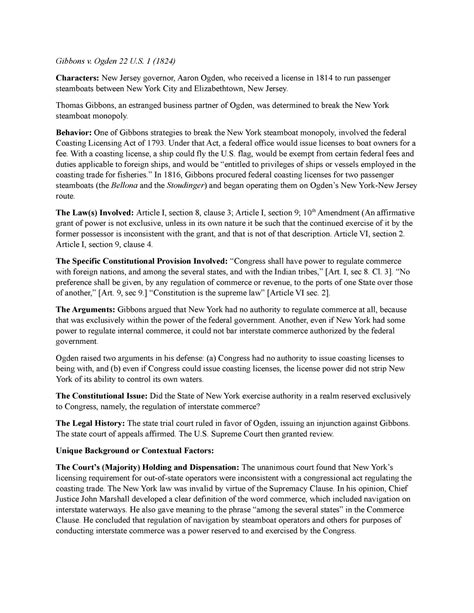 Gibbons V Ogden Case Brief Gibbons V Ogden 22 U 1 1824 Characters