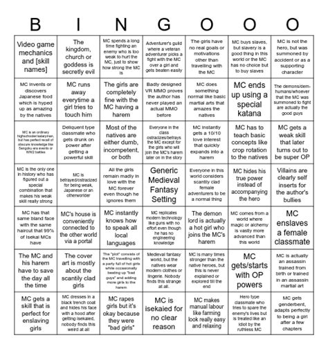 Isekai Bingo Card