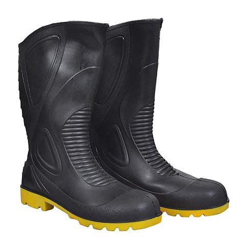 PVC Black Yellow Steel Toe Gumboots Size 6 To 10 For Construction At