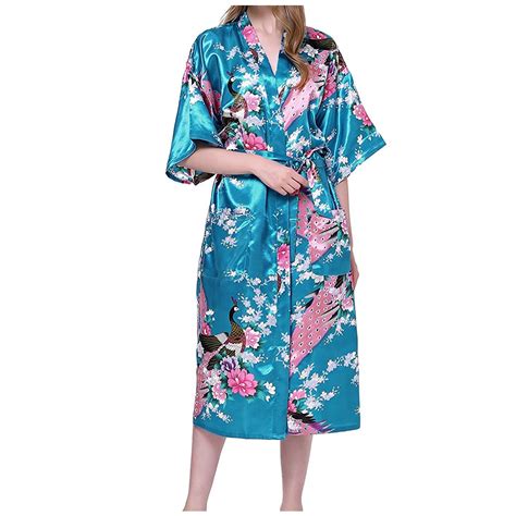 Penkiiy Simulated Silk Bathrobes For Women Women Bathrobes Peacock