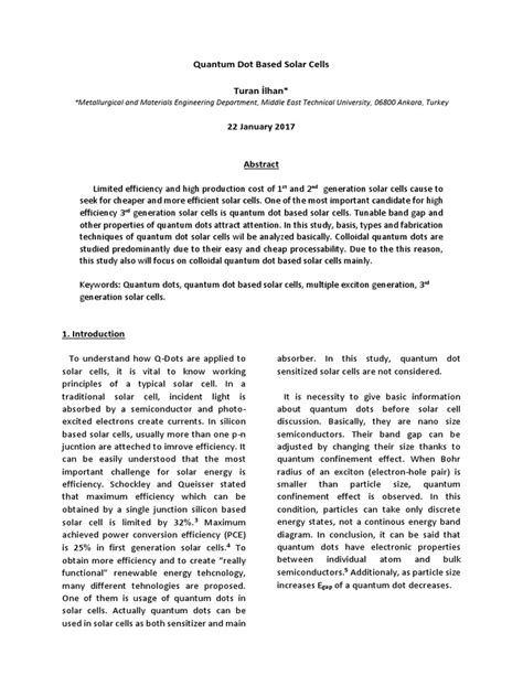 Quantum Dot Based Solar Cells | PDF | Business