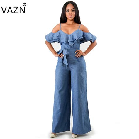 Vazn Hot Fashion Design 2018 Denim Jumpsuit Short Sleeve Summer