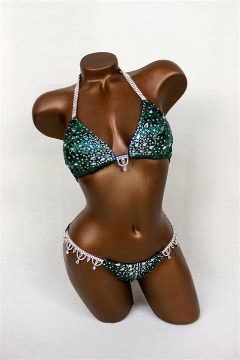 Npc Ifbb Competition Bikini Dark Green Crown Bikini Suit Etsy