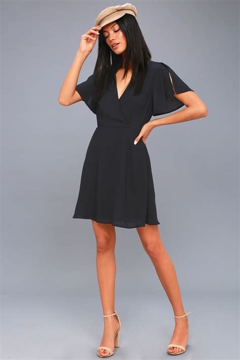 Lovely Midnight Blue Dress Surplice Dress Blue Skater Lulus