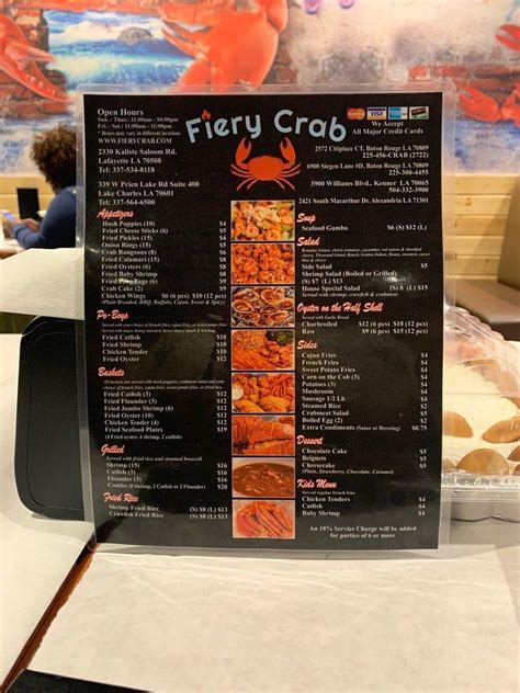 Menu at Fiery Crab Seafood Restaurant And Bar, Kenner