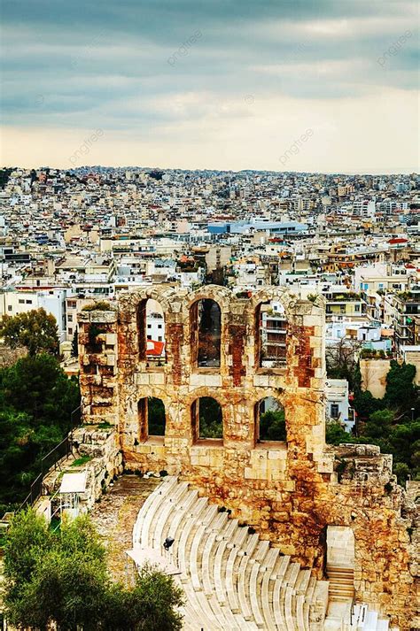 Fondo Atenas Vista Del Odeón De Herodes Atticus Foto E Imagen Para