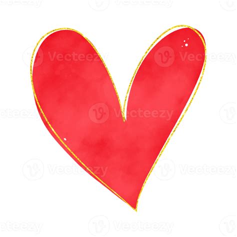 Red Watercolor Heart With Gold Glitter 15241322 Png
