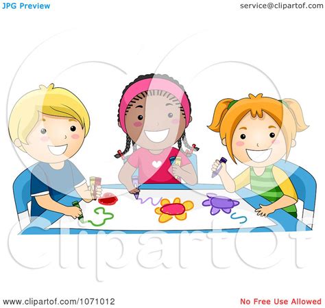 Clipart Group Of Preschoolers Coloring Royalty Free Vector