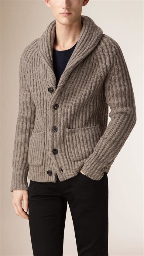 Lyst Burberry Shawl Collar Wool Cashmere Cardigan In Brown For Men