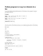 Python Program To Swap Two Elements In A List Docx Python Program To