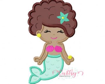 Afro Mermaid Applique Design Curtsy Embroidery