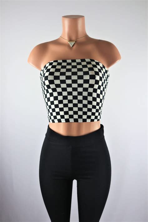 Checkered Top Black And White Checkered Lightweight Crop Top