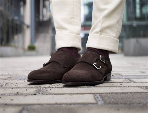 Off White Trousers And Brown Suede Double Monk Strap Shoes Double Monk Strap Shoes Suede