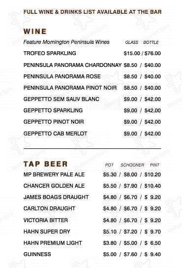 Menu At Grand Hotel Mornington Restaurant Mornington