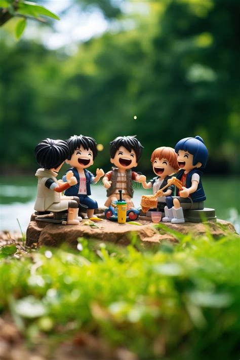 A Group Of Friends Laughing And Enjoying A Picnic In The Park Stock