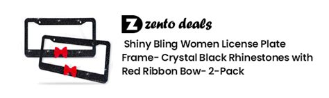 Zento Deals Shiny Bling Women License Plate Frame Crystal Blackrhinestones With Red