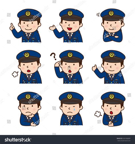 Set Men Various Poses Police Officer เวกเตอร์สต็อก ปลอดค่าลิขสิทธิ์