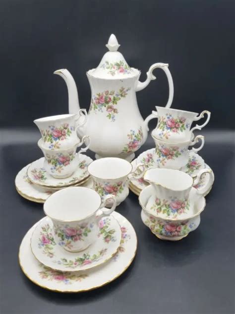 Vintage Royal Albert Moss Rose Coffee Set With Coffee Pot For St