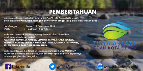 Tirta Asasta Depok Pemberitahuan Pemberhentian Pengaliran Air