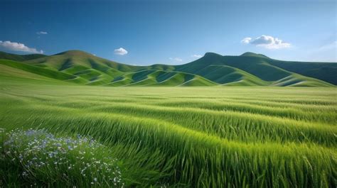 Premium Photo Green Rolling Hills Of Wheat Field With Blue Sky And