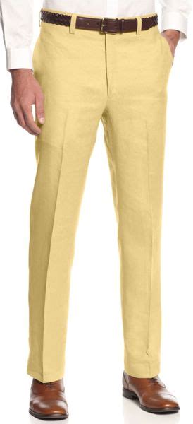 Lauren By Ralph Lauren Solid Linen Dress Pants In Yellow For Men Lyst