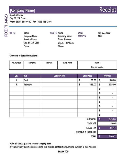 Itemized Receipt Template Excel