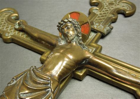 Rare European Antique Bronze Crucifix Jesus Religious Cross C