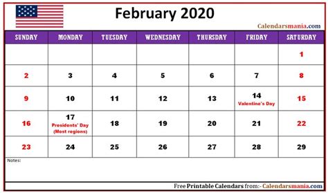 February 2020 Usa Holidays Calendar Holiday Calendar Usa Holidays