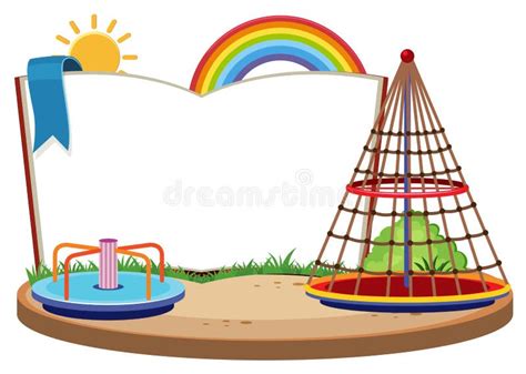 Book Template With Roundabout And Rope Climbing Station Stock Vector