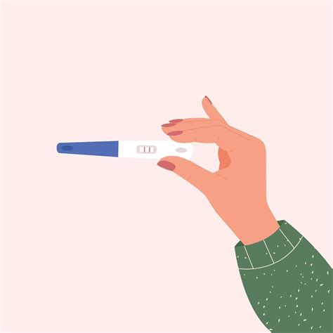 Illustration Of A Womans Hand Holding A Positive Pregnancy Test