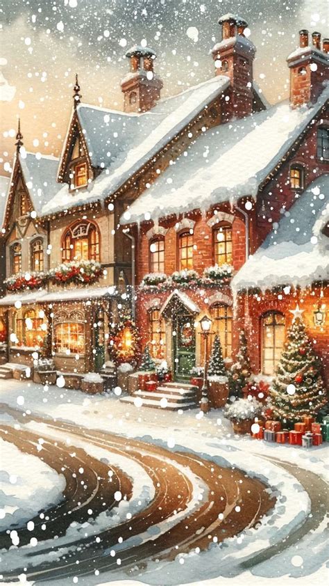 Christmas Village Wallpaper | Snow Falling in Village