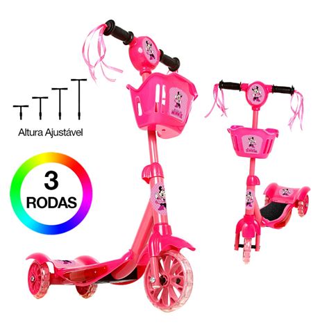 Brinquedo Patinete Infantil Minnie Rosa Rodas Luz E Som Submarino