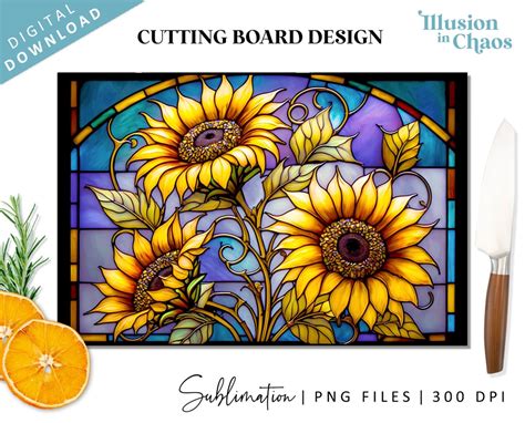 Sunflowers Stained Glass Sublimation File Cutting Board Design