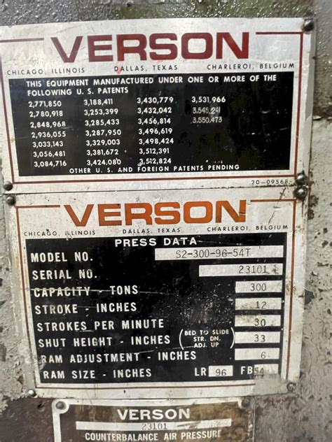 Ton Verson S T Used Straight Side Mechanical Metal