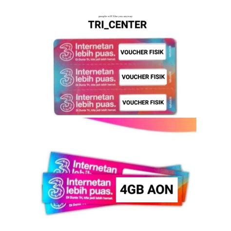 Jual VOUCHER FISIK TRI 4GB AON MASA AKTIF KUOTA 1 TAHUN KUOTA NASIONAL