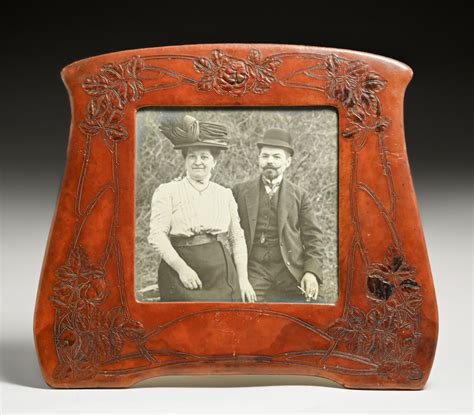 Large Arts Crafts Period Hand Tooled Leather Picture Frame C