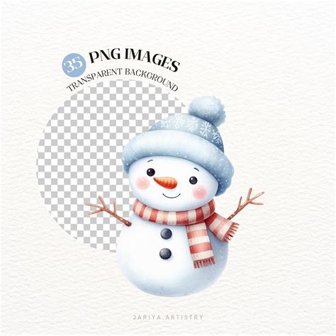 Watercolor Cute Snowman Clipart Bundle Cute Snowman Clipart PNG Cute