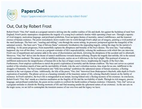 Out Out By Robert Frost Free Essay Example 485 Words PapersOwl