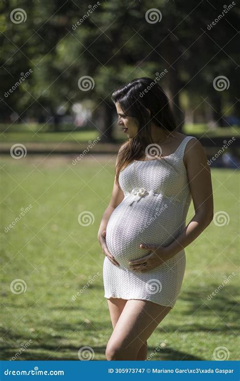 Portrait Of Pregnant Latina Woman In A Park Stock Image Image Of