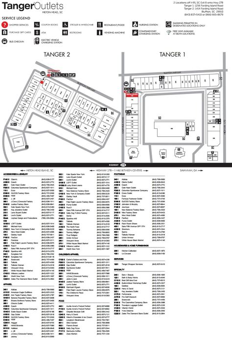 Map Of Tanger Outlets Hilton Head Store Locations