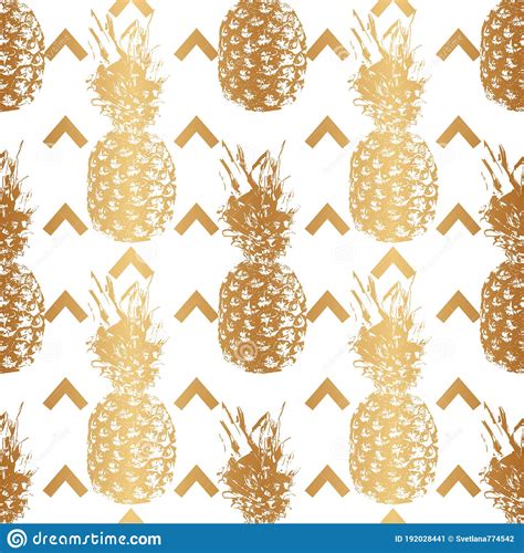 Gold Pineapple Seamless Pattern Summer Background Golden Foil