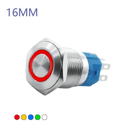 16MM Waterproof Self Locking Latching Metal Push Button Switch Flat