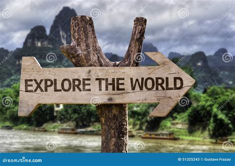 Explore the World Wooden Sign with a Forest Background Stock Image ...