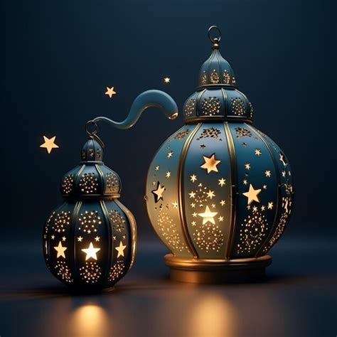 Premium AI Image Luminous Arabic Lanterns Decorated With Moon Star