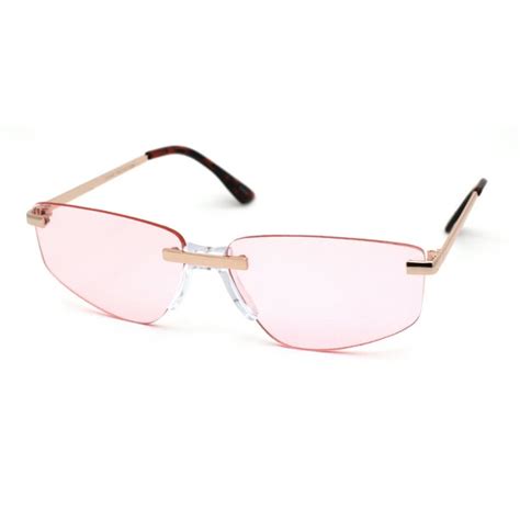 Retro Vintage Style Hipster Rimless Rectangular Sunglasses Gold Clear Pink