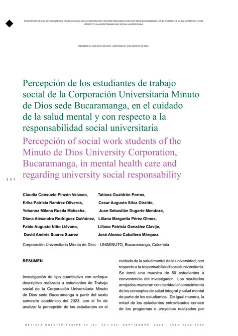 PDF Percepción de los estudiantes de trabajo social de la Corporación