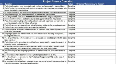 Project Closure Checklist Excel Project Templates