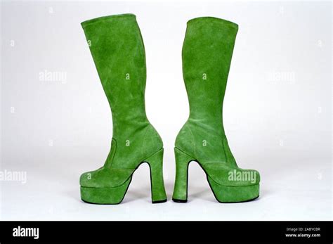Green High Heel Platform Ladies Swede Boots Stock Photo Alamy