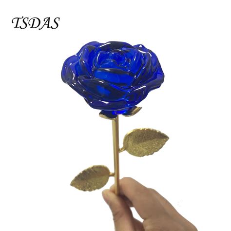 Crystal Glass Rose Flower Wedding Event Decorative Crafts 24k Gold